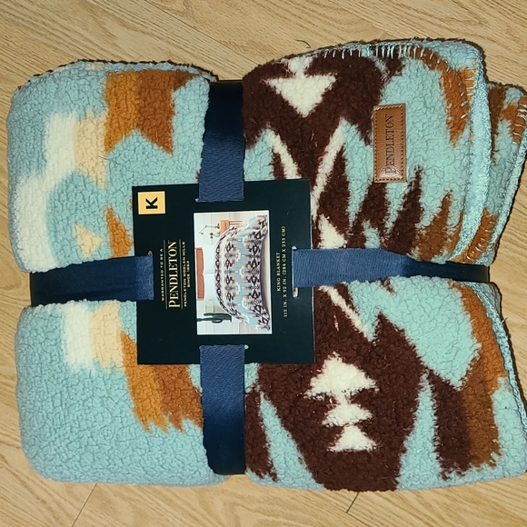 Pendleton king blanket Sherpa Avra Valley Teal - Picture 2 of 5
